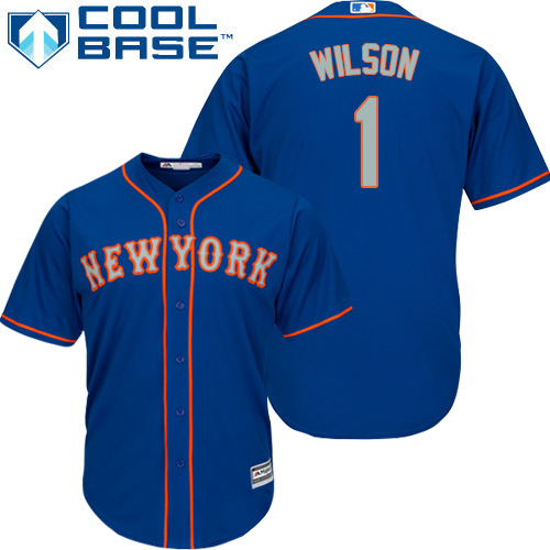 Mets #1 Mookie Wilson Blue(Grey NO.) Cool Base Stitched Youth MLB Jersey - Click Image to Close
